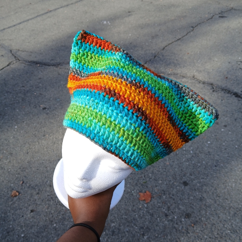 Cat Beanie Orange and Green Multicolor